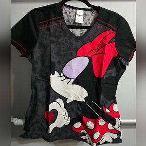 Disney Minnie And Mickey Mouse Print Scrub Top